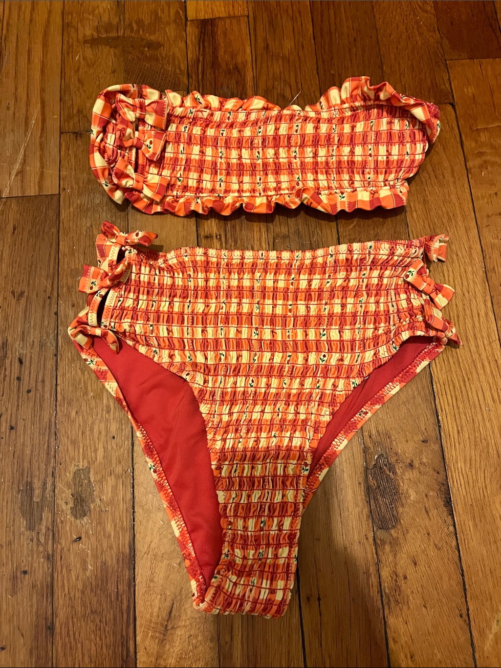 Damson Madder Smocked Orange Bandeau Bikini Set